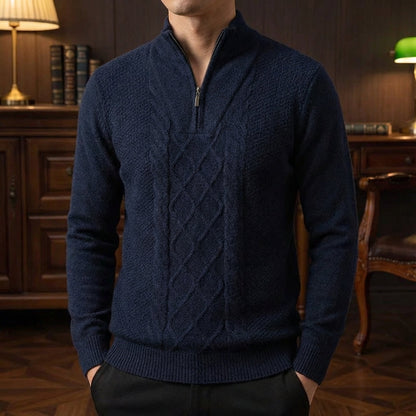 Men's Merino Wool Quarter Zip Sweater - Warm Knit Pullover