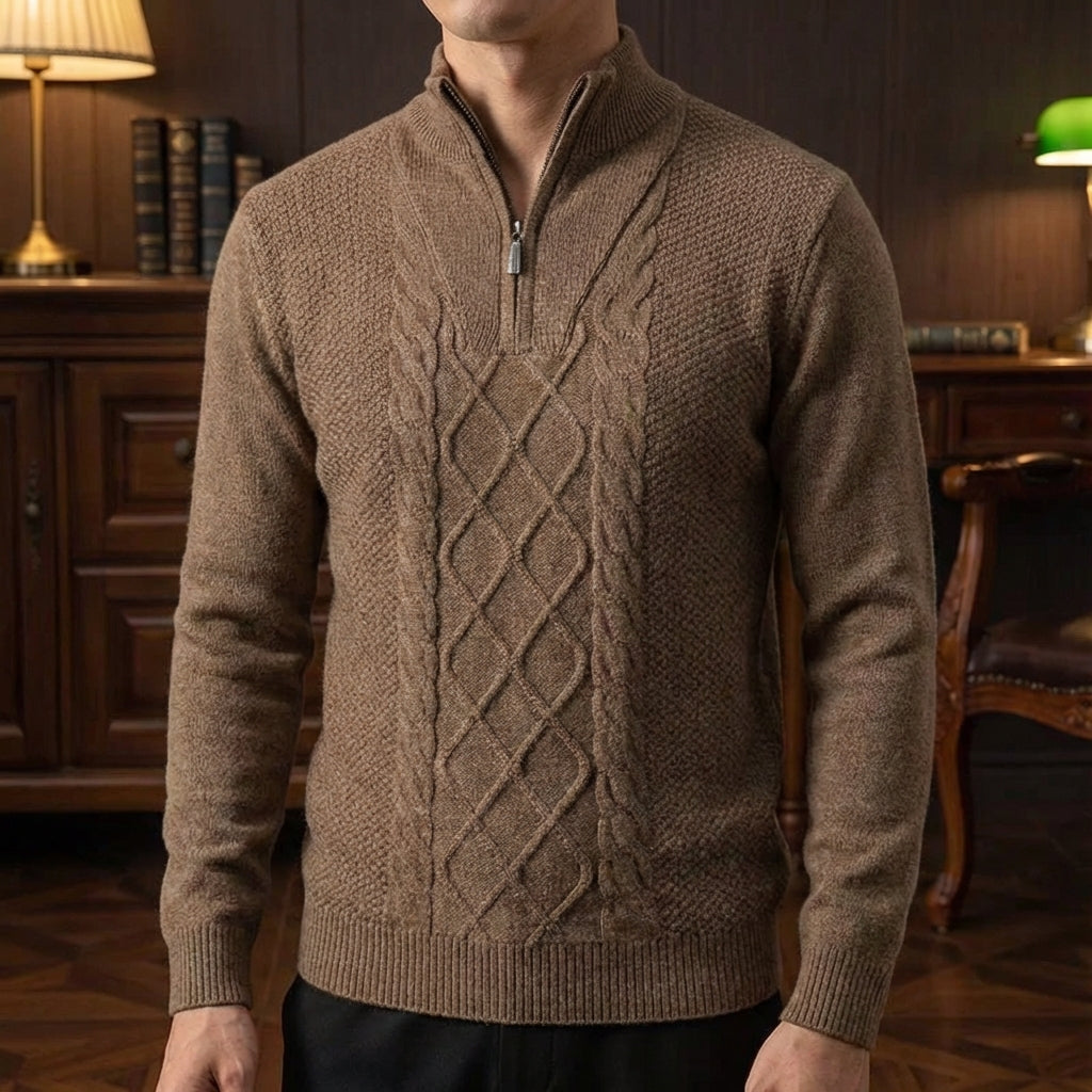 Men's Merino Wool Quarter Zip Sweater - Warm Knit Pullover