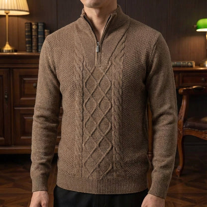 Men's Merino Wool Quarter Zip Sweater - Warm Knit Pullover