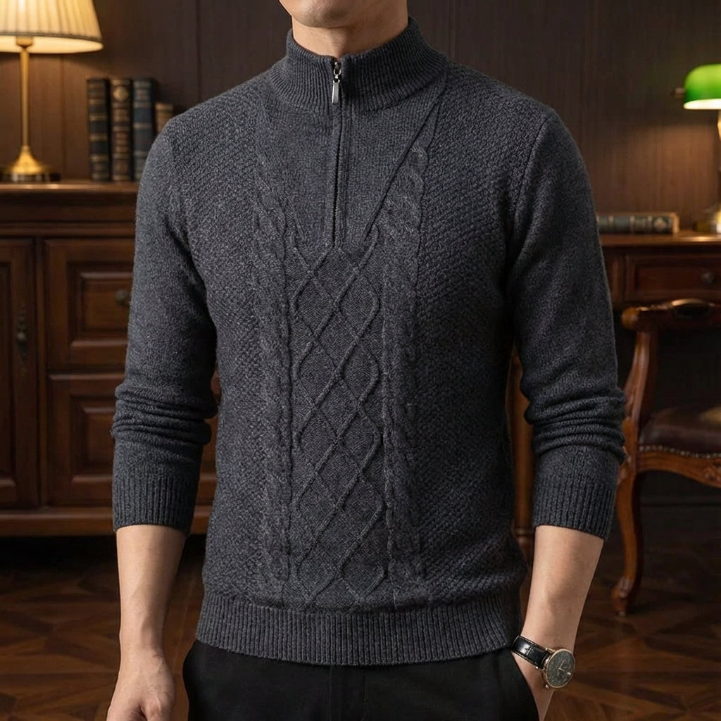 Men's Merino Wool Quarter Zip Sweater - Warm Knit Pullover