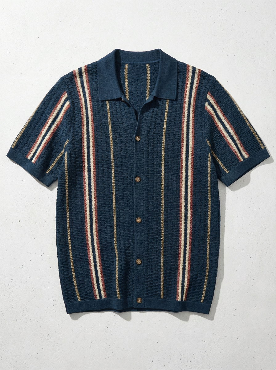 Men's Knit Polo Shirt - Short Sleeve Casual Sweater Top