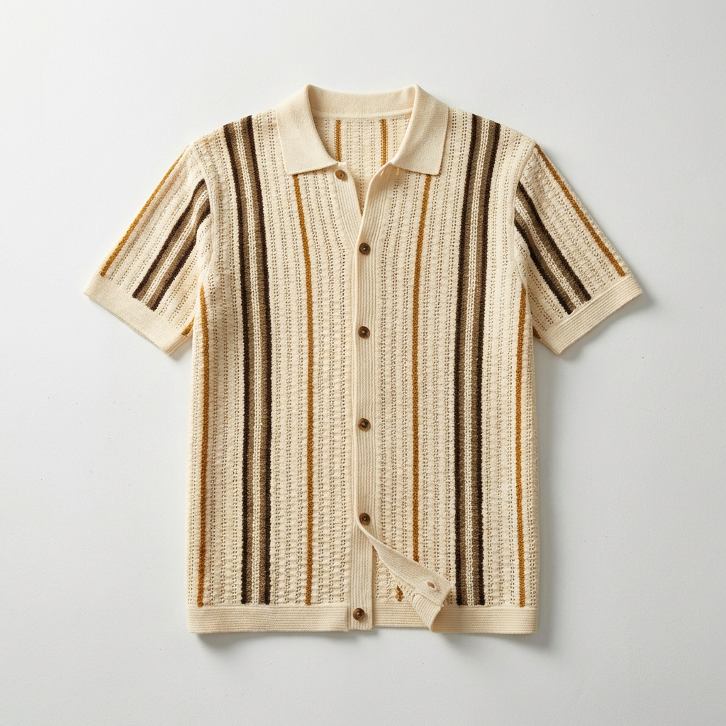 Men's Knit Polo Shirt - Short Sleeve Casual Sweater Top