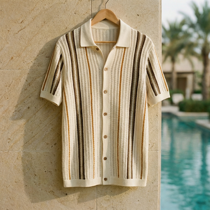 Men's Cotton Knit Polo Shirt - Short Sleeve Casual Top