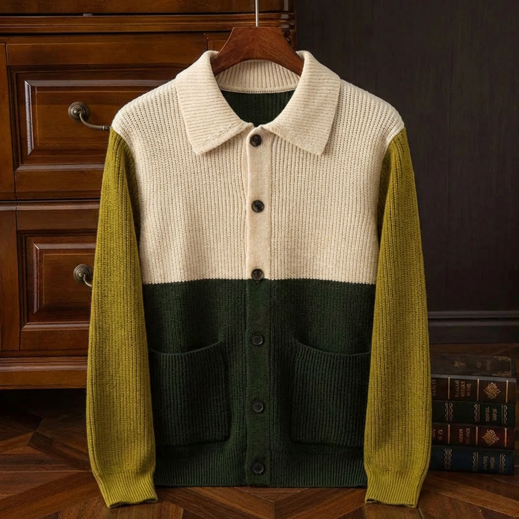 Men's Striped Cardigan - Knit Button Front Casual Sweater