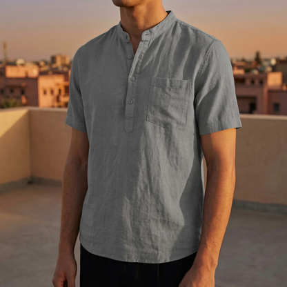 Men's Cotton Linen Henley Shirt - Lightweight Casual Top