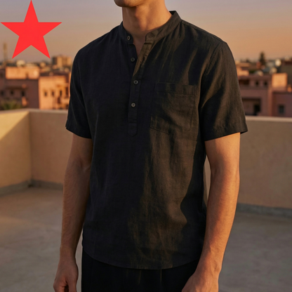 Men's Cotton Linen Henley Shirt - Lightweight Casual Top