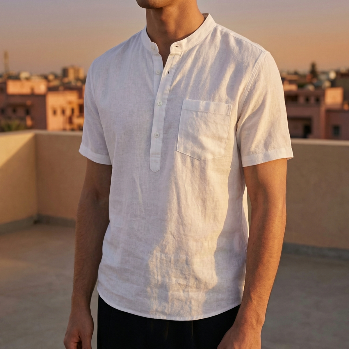 Men's Cotton Linen Henley Shirt - Lightweight Casual Top