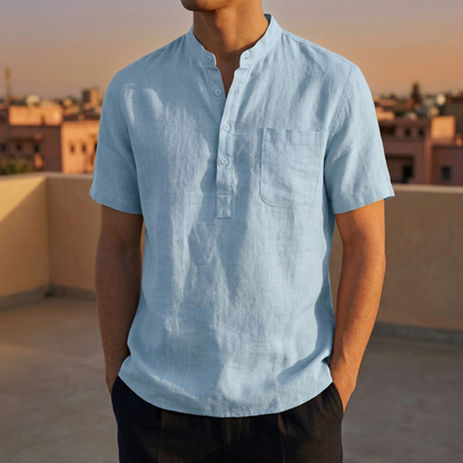 Men's Cotton Linen Henley Shirt - Lightweight Casual Top