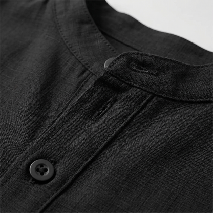 Men's Cotton Linen Henley Shirt - Lightweight Casual Top