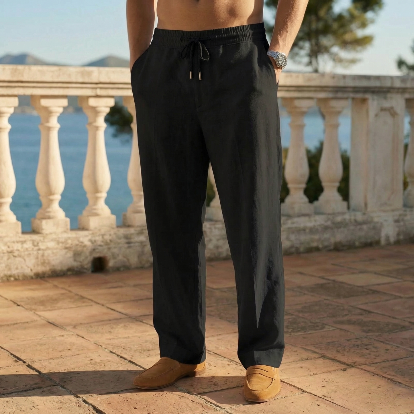 Men's Linen Pants - Relaxed Fit Breathable Trousers