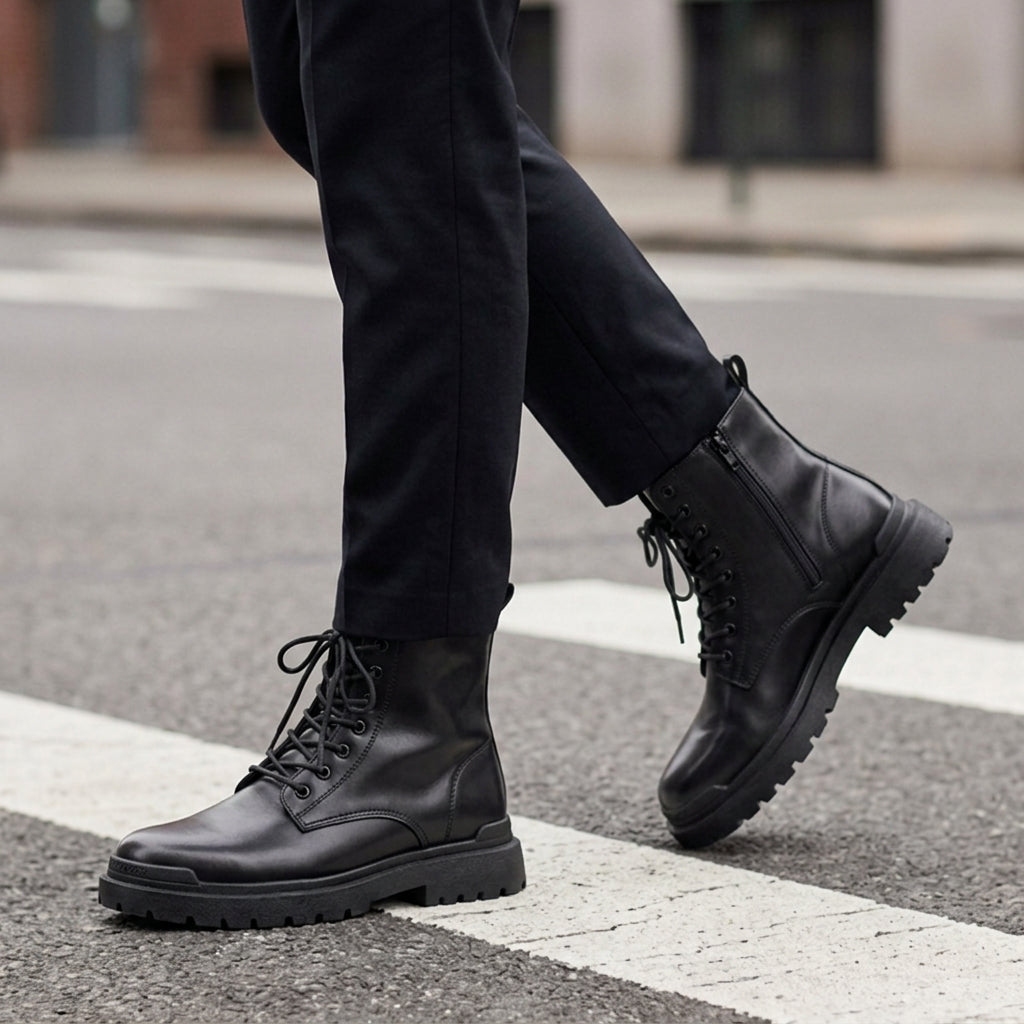 Men's Leather High Top Boots - Casual Lace Up Shoes