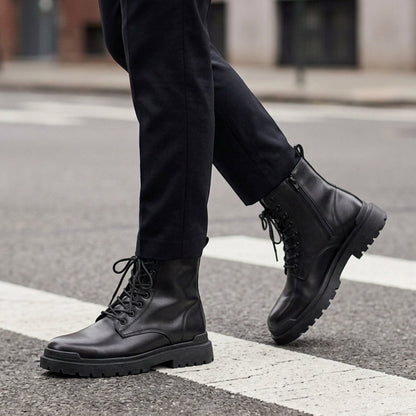 Men's Leather High Top Boots - Casual Lace Up Shoes