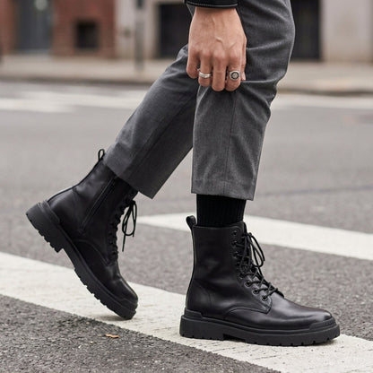 Men's Leather High Top Boots - Casual Lace Up Shoes