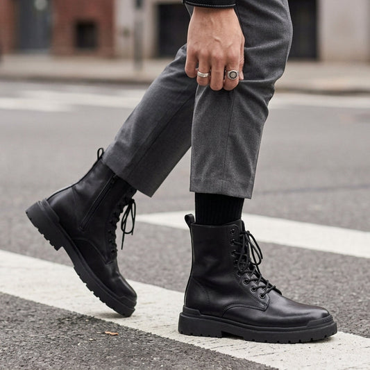 Men's Leather High Top Boots - Casual Lace Up Shoes