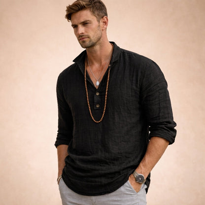 Men's Linen Shirt - Long Sleeve Button Up Casual Shirt