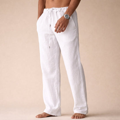 Men's Linen Trousers - Straight Fit Casual Summer Pants