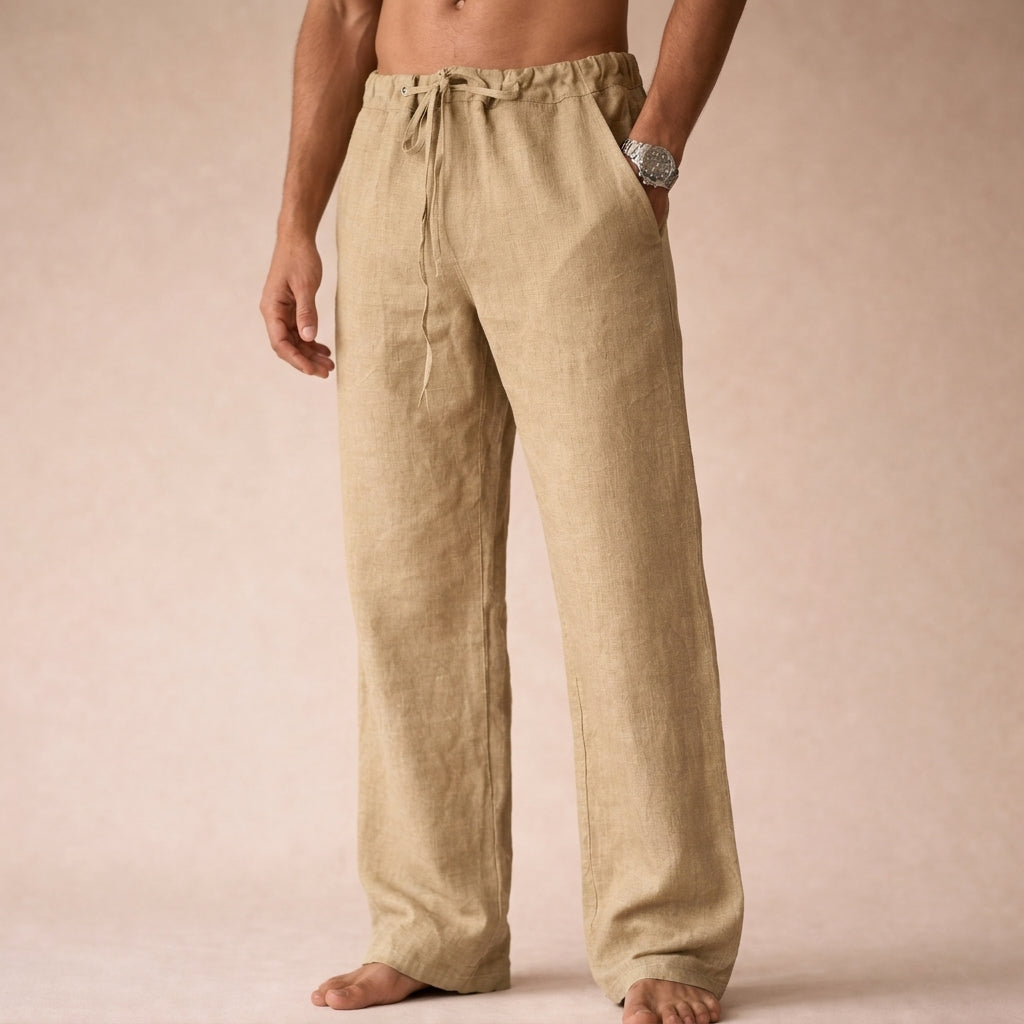 Men's Linen Trousers - Straight Fit Casual Summer Pants