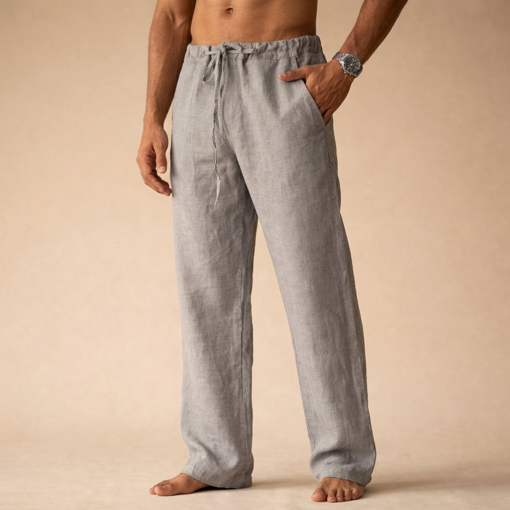 Men's Linen Trousers - Straight Fit Casual Summer Pants