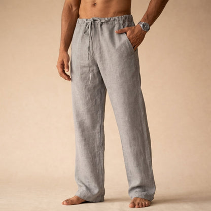 Men's Linen Trousers - Straight Fit Casual Summer Pants