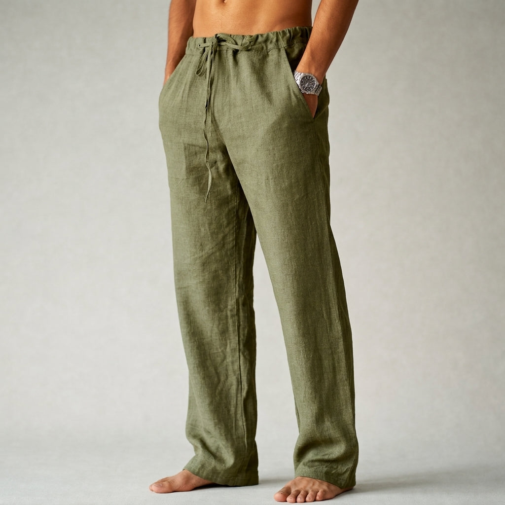 Men's Linen Trousers - Straight Fit Casual Summer Pants
