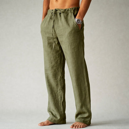 Men's Linen Trousers - Straight Fit Casual Summer Pants