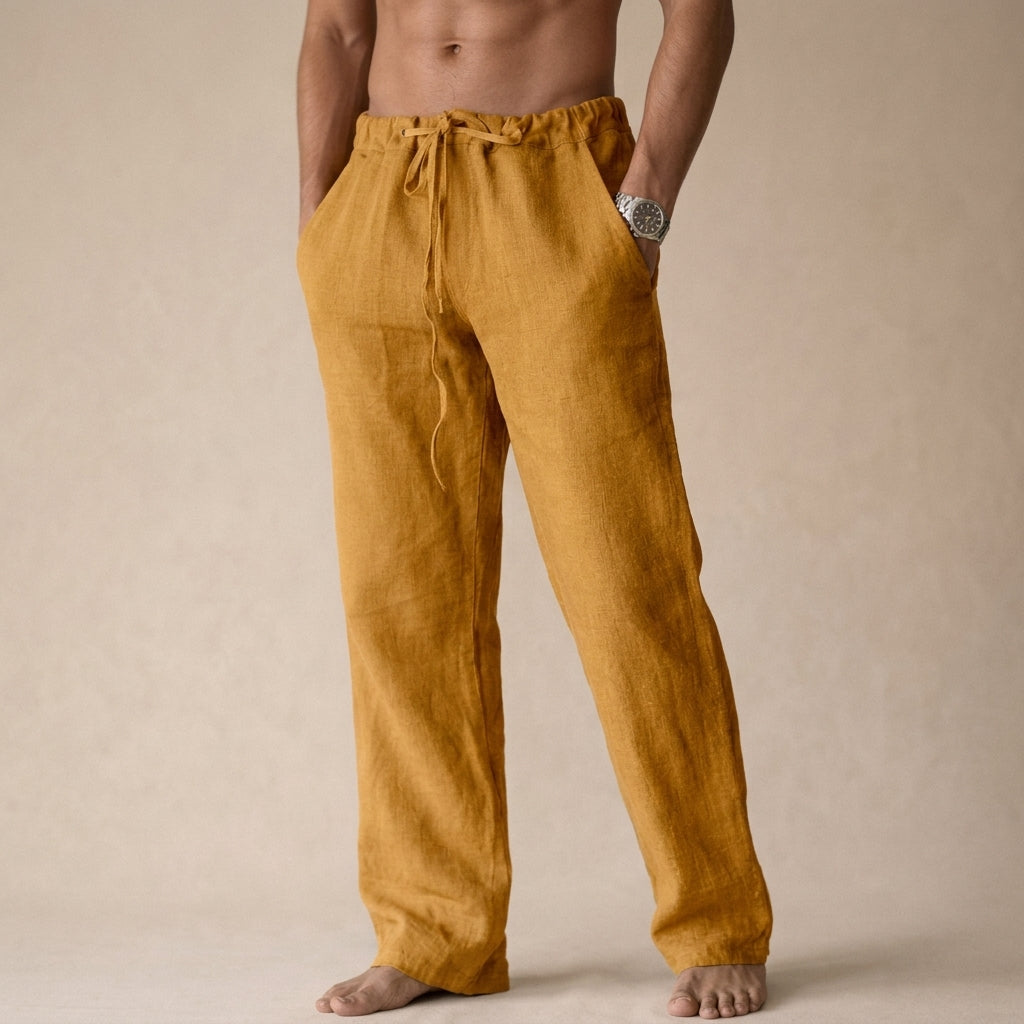 Men's Linen Trousers - Straight Fit Casual Summer Pants