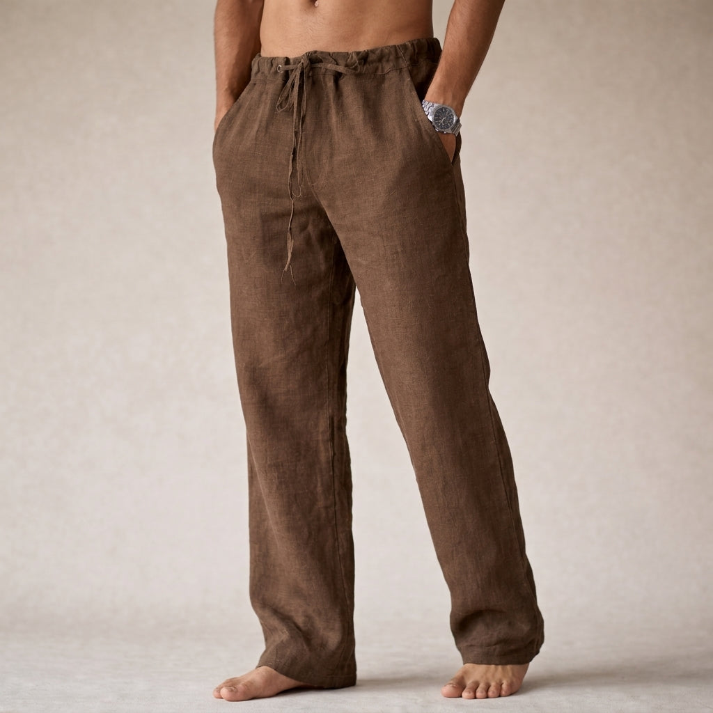 Men's Linen Trousers - Straight Fit Casual Summer Pants