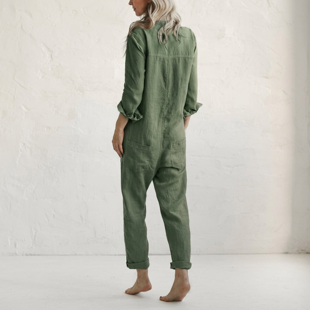 Women's Linen Wide Leg Jumpsuit - Sleeveless Summer Romper