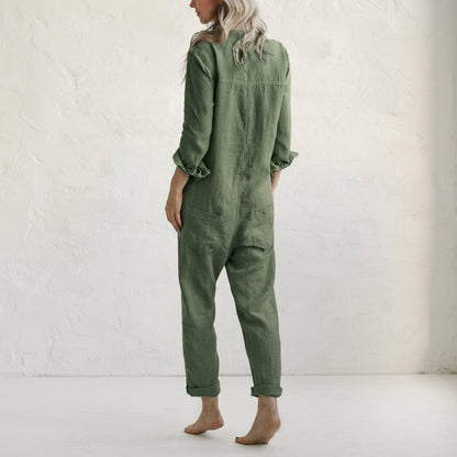 Women's Linen Wide Leg Jumpsuit - Sleeveless Summer Romper