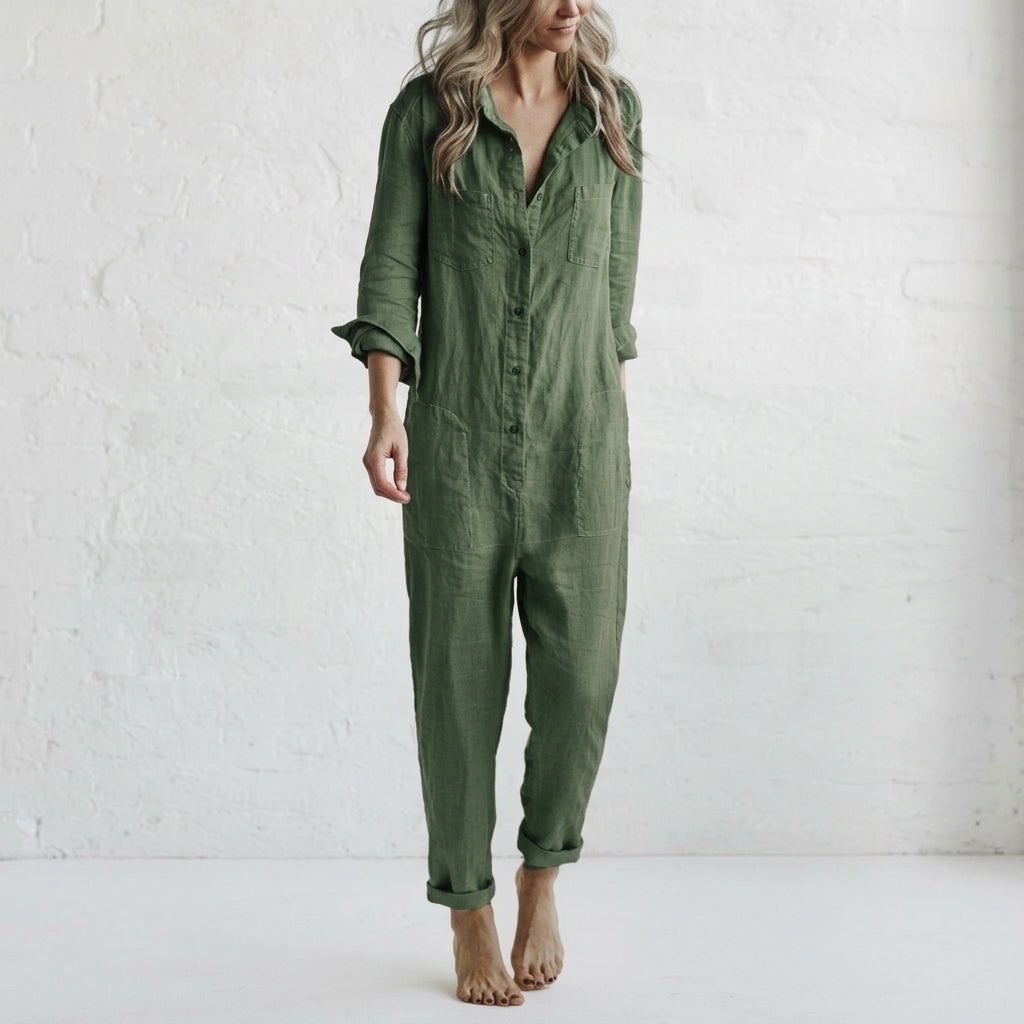 Women's Linen Wide Leg Jumpsuit - Sleeveless Summer Romper