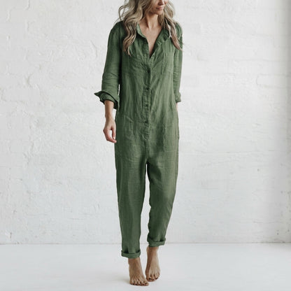Women's Linen Wide Leg Jumpsuit - Sleeveless Summer Romper