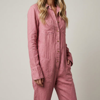 Women's Linen Wide Leg Jumpsuit - Sleeveless Summer Romper