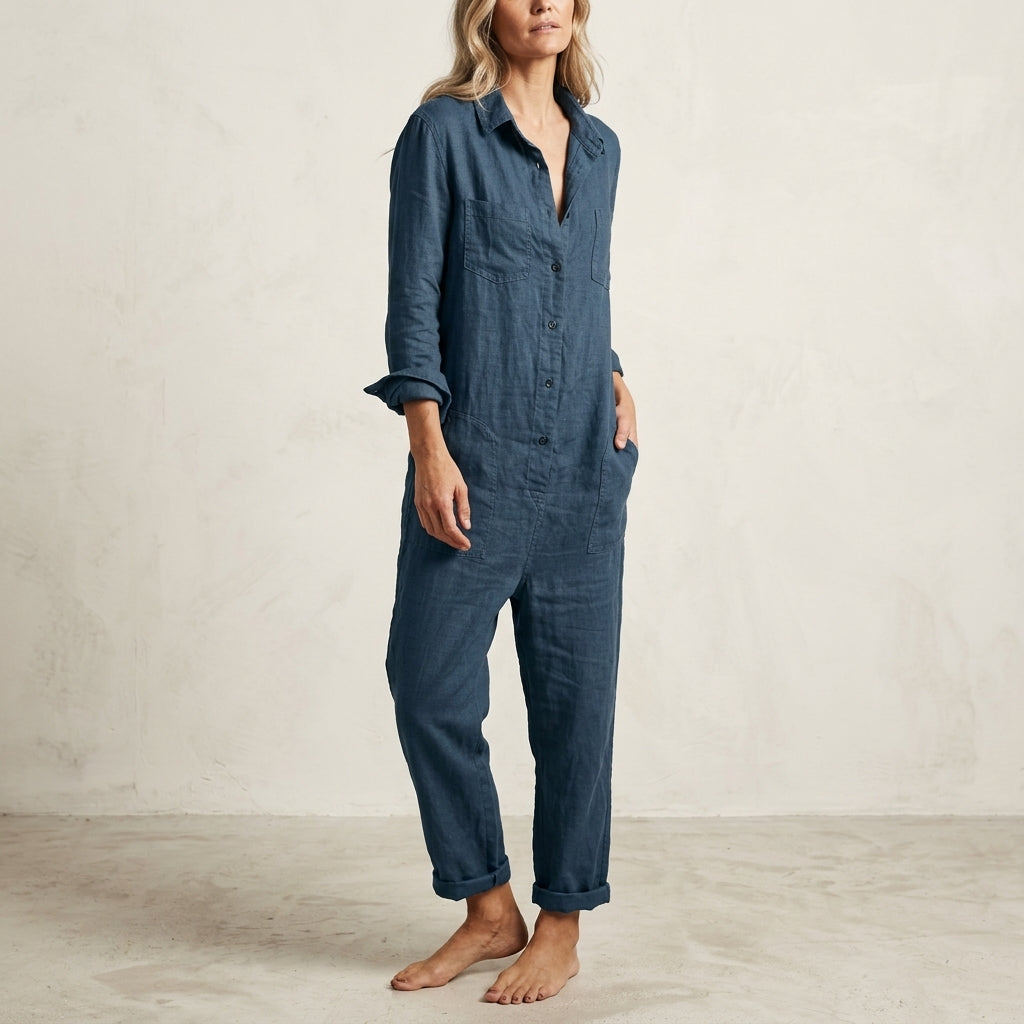 Women's Linen Wide Leg Jumpsuit - Sleeveless Summer Romper