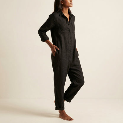 Women's Linen Wide Leg Jumpsuit - Sleeveless Summer Romper