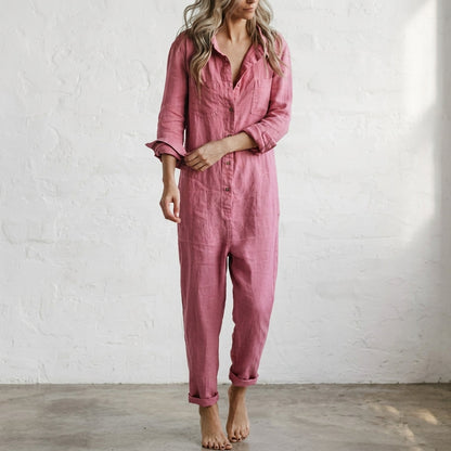 Women's Linen Wide Leg Jumpsuit - Sleeveless Summer Romper