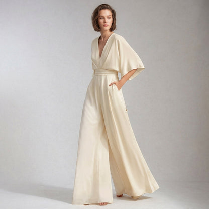 Women's Viscose Wide Leg Jumpsuit - Sleeveless Flowy Romper