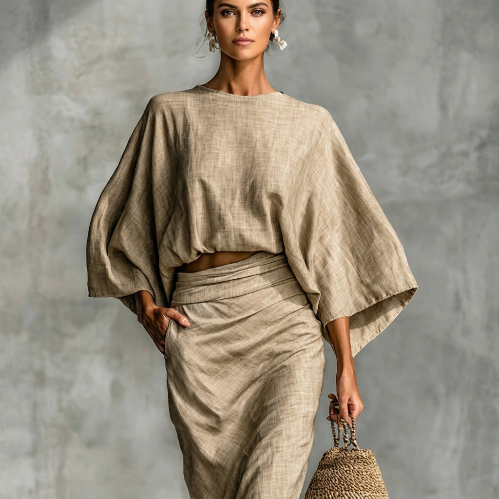 Women's Cotton Two Piece Skirt Set - Matching Top and Skirt Outfit