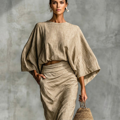Women's Cotton Two Piece Skirt Set - Matching Top and Skirt Outfit