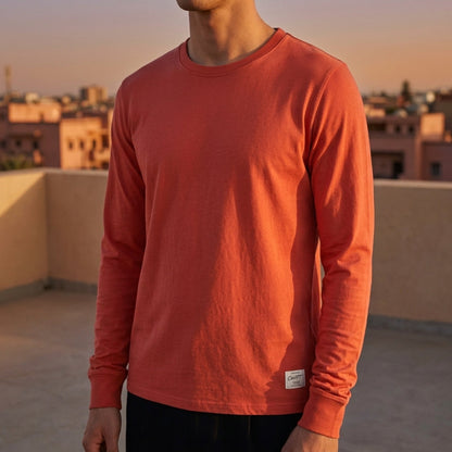 Men's Cotton Long Sleeve Shirt – Classic Crew Neck Casual Top