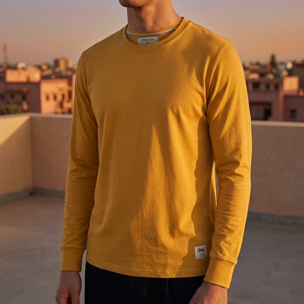 Men's Cotton Long Sleeve Shirt – Classic Crew Neck Casual Top