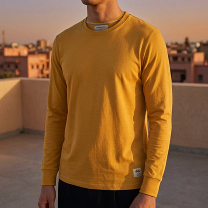 Men's Cotton Long Sleeve Shirt – Classic Crew Neck Casual Top