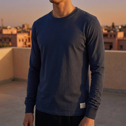 Men's Cotton Long Sleeve Shirt – Classic Crew Neck Casual Top