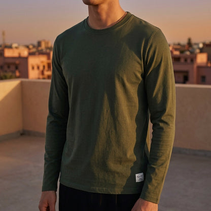 Men's Cotton Long Sleeve Shirt – Classic Crew Neck Casual Top
