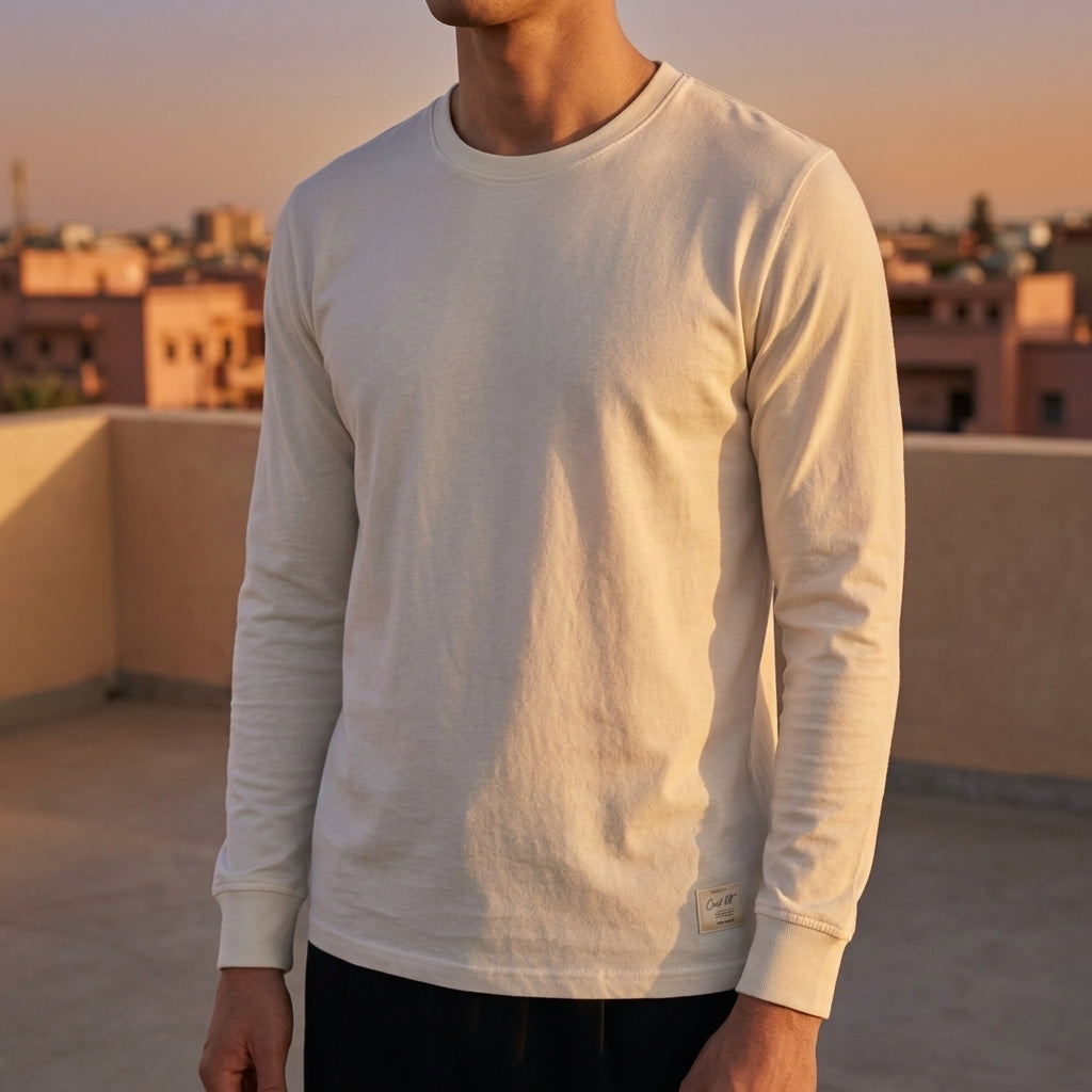 Men's Cotton Long Sleeve Shirt – Classic Crew Neck Casual Top