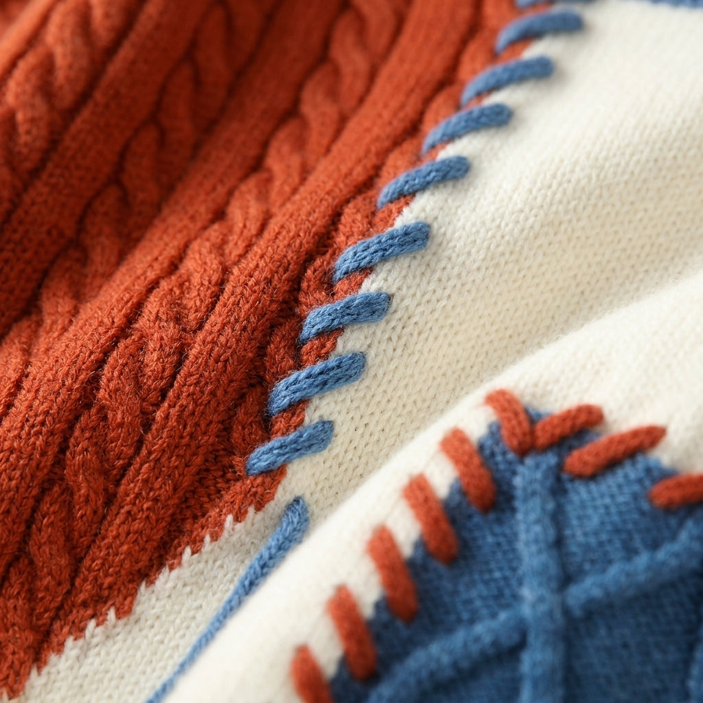 Men's Patchwork Sweater - Casual Knit Pullover