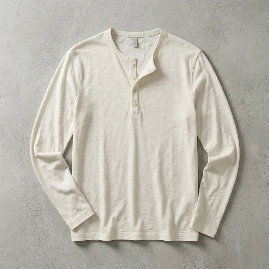 Men's Long Sleeve Henley Shirt - Casual Everyday Top