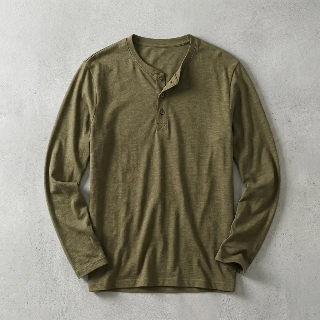 Men's Long Sleeve Henley Shirt - Casual Everyday Top