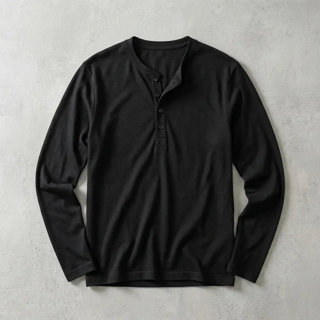 Men's Long Sleeve Henley Shirt - Casual Everyday Top
