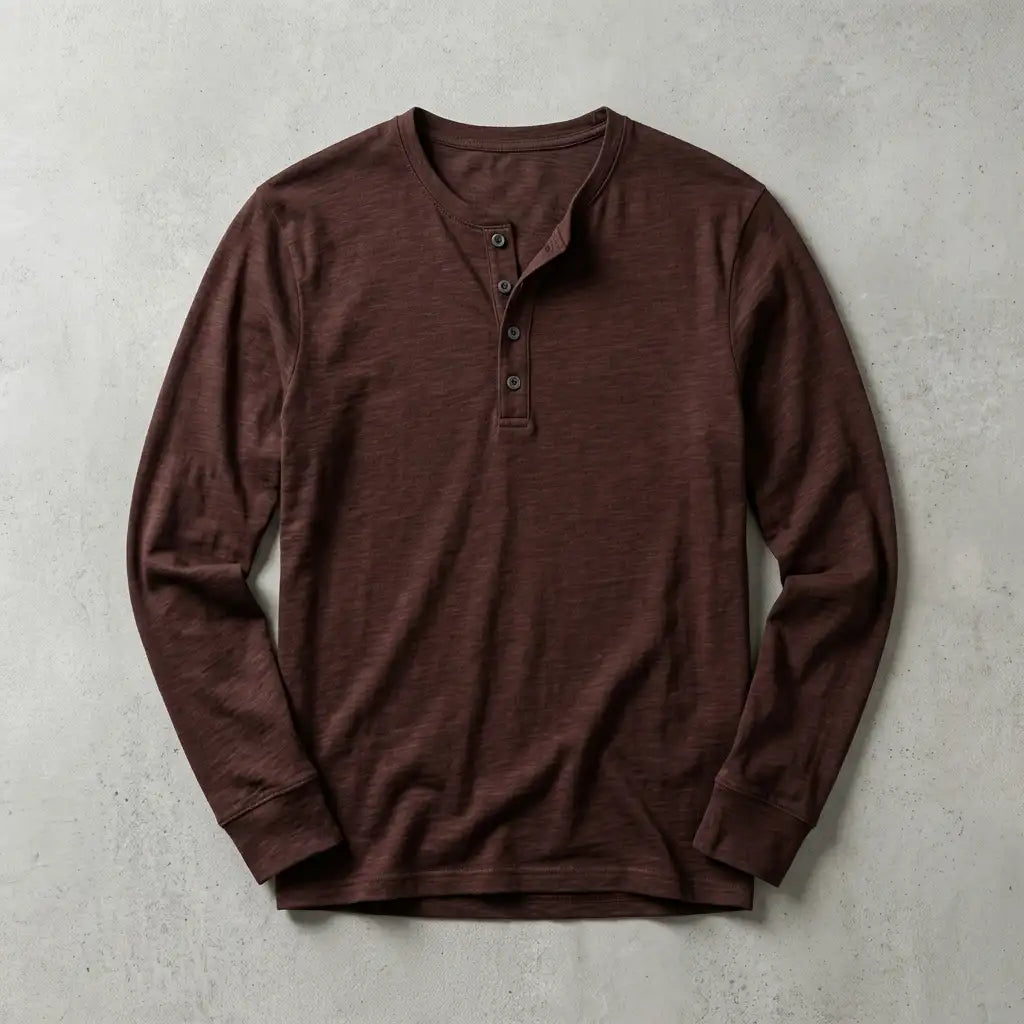 Men's Long Sleeve Henley Shirt - Casual Everyday Top