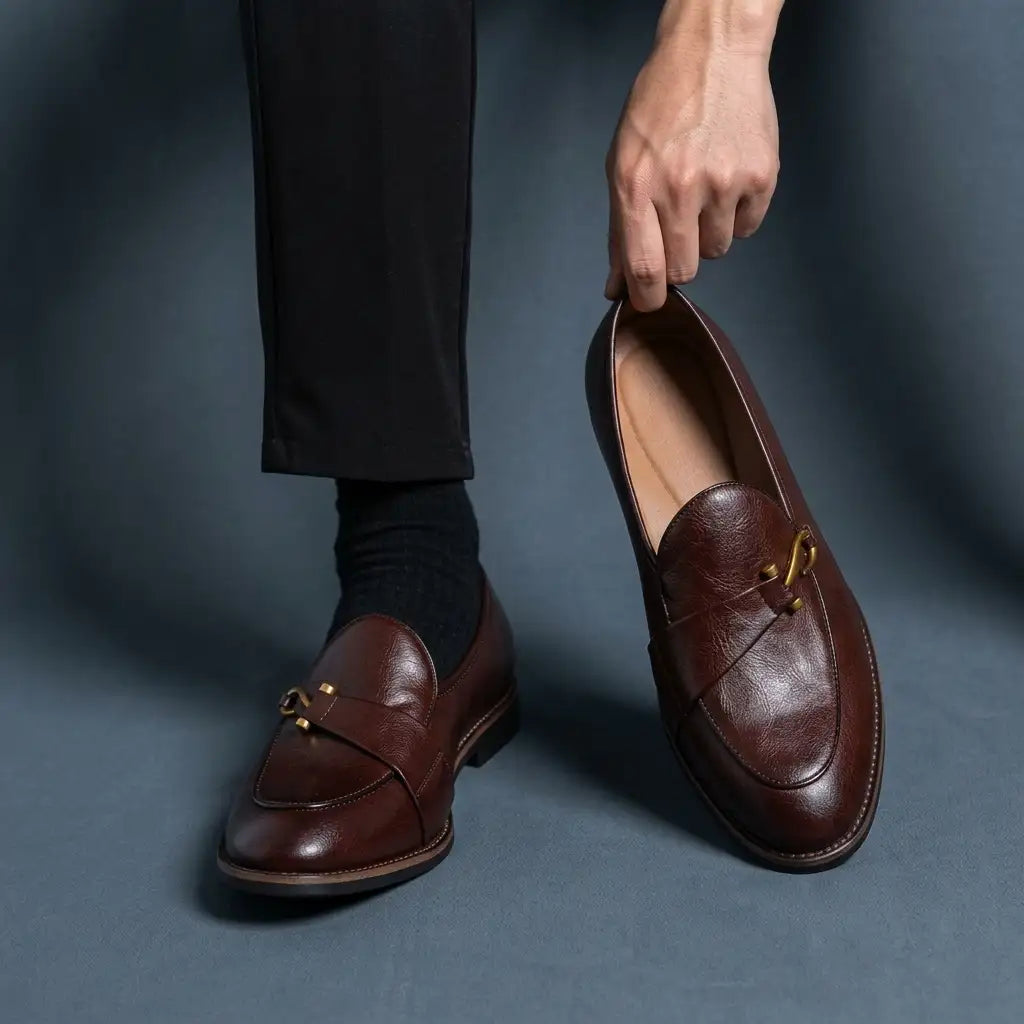 Men's Leather Loafers - Classic Slip On Dress Casual Shoes